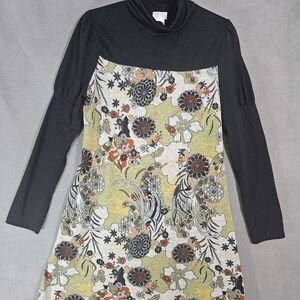 Funky People Boho Hippie Midi XL sweater Dress Turtleneck Floral Multicolor